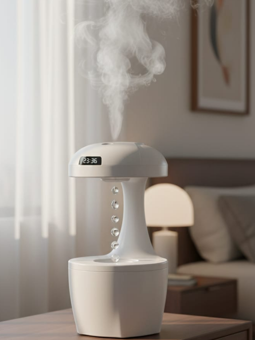 Anti-Gravity Humidifier with LED Clock | Viral Water Drop Design