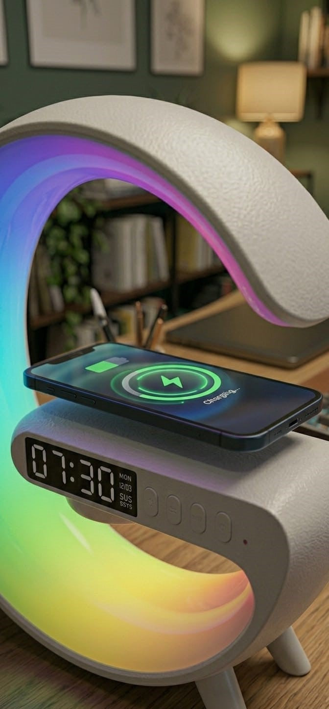 The Aura 3-in-1 Smart G-Lamp | 15W Fast Wireless Charger, Bluetooth Hi-Fi Speaker & RGB Mood Lighting