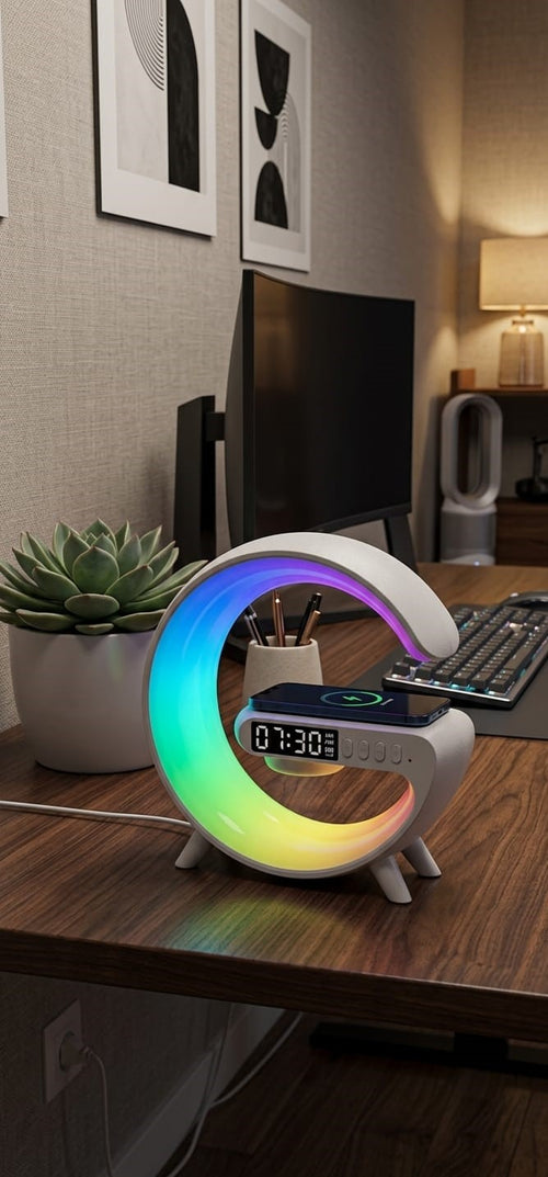 The Aura 3-in-1 Smart G-Lamp | 15W Fast Wireless Charger, Bluetooth Hi-Fi Speaker & RGB Mood Lighting