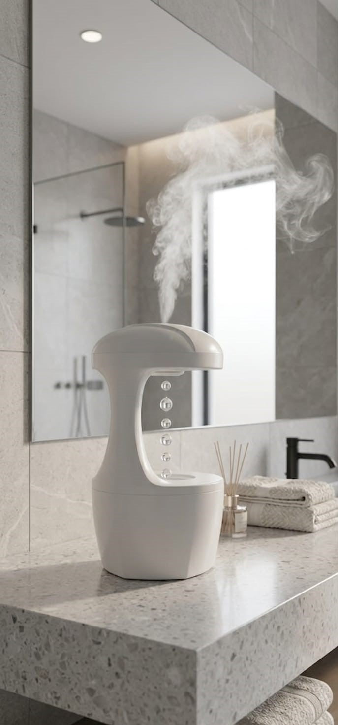 Anti-Gravity Humidifier with LED Clock | Viral Water Drop Design