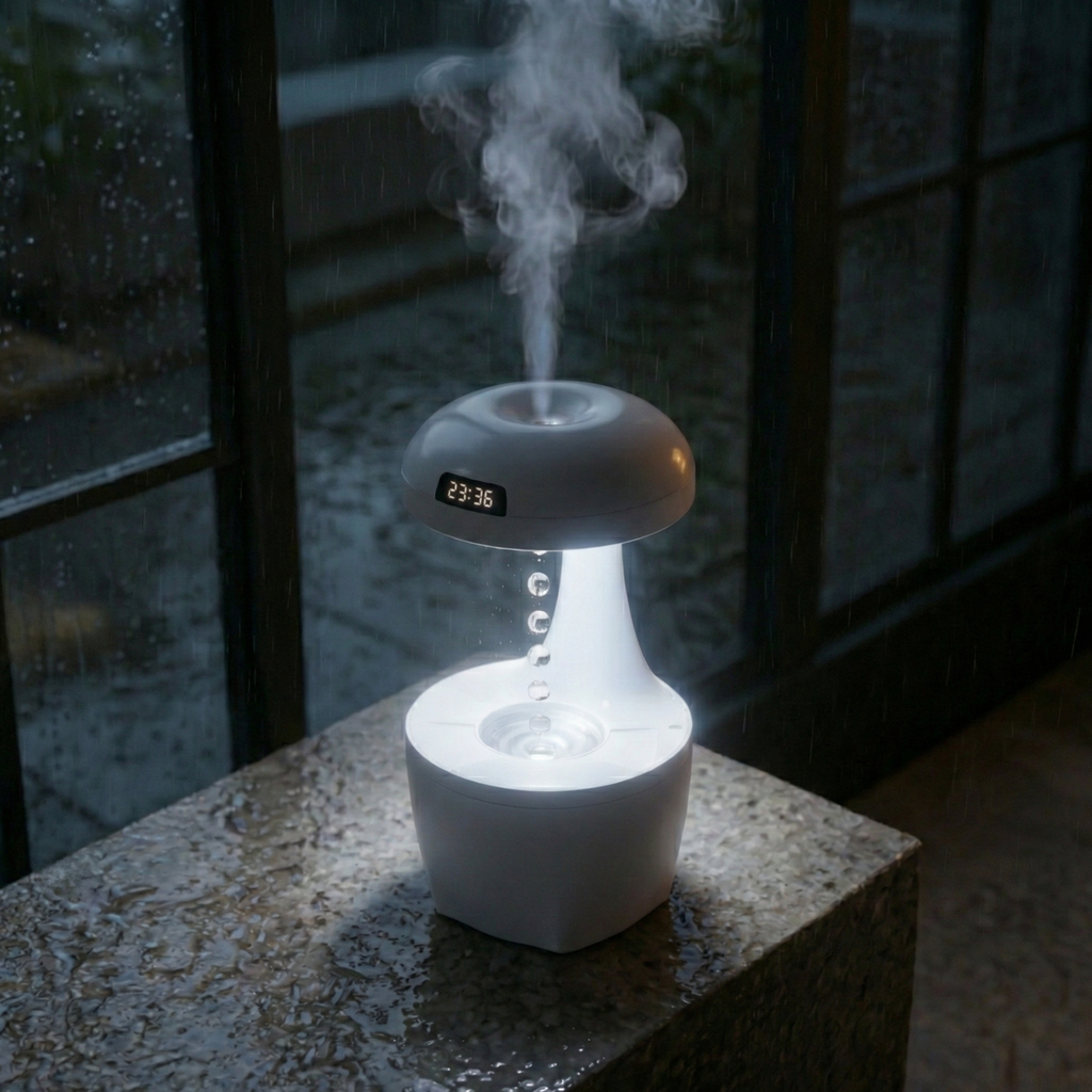 Anti-Gravity Humidifier with LED Clock | Viral Water Drop Design